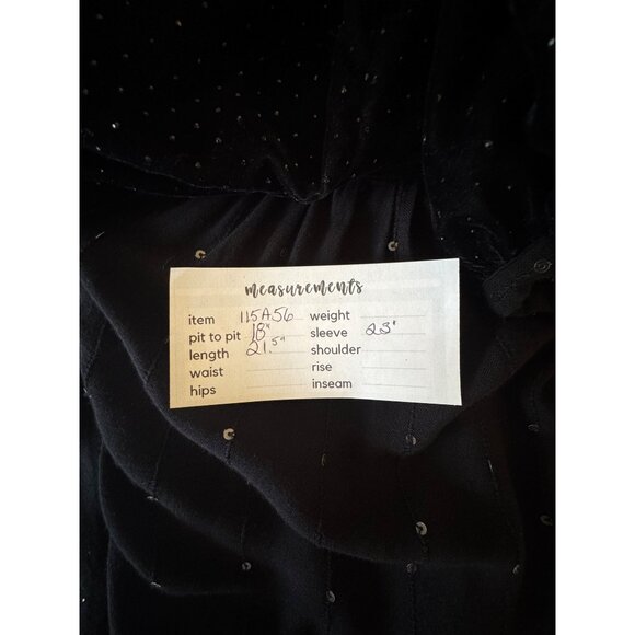 ZARA Medium Black Velvet & Sequins Long Sleeve Top Delicate Tie Neckline - Picture 9 of 11